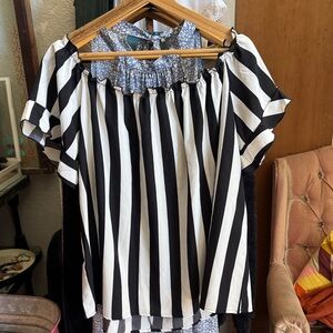 Black and White Striped Off the Shoulder Top